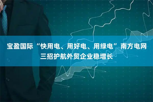 宝盈国际 “快用电、用好电、用绿电” 南方电网三招护航外贸企业稳增长