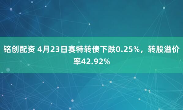 铭创配资 4月23日赛特转债下跌0.25%，转股溢价率42.92%