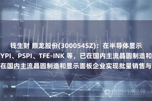 钱生财 鼎龙股份(300054SZ)：在半导体显示材料领域的关键产品如YPI、PSPI、TFE-INK 等，已在国内主流晶圆制造和显示面板企业实现批量销售与稳定供应